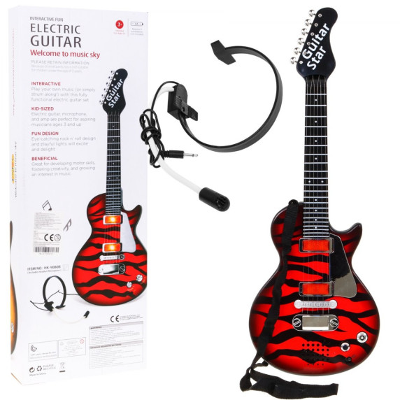 Elektrická gitara s mikrofónovými slúchadlami Inlea4Fun ELECTRIC GUITAR - červená/čierna