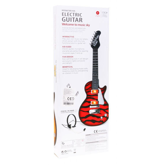 Elektrická gitara s mikrofónovými slúchadlami Inlea4Fun ELECTRIC GUITAR - červená/čierna