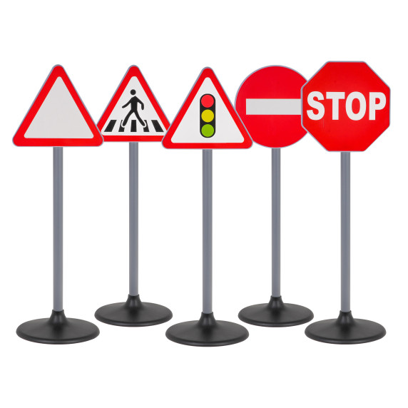 Set de 5 indicatoare rutiere pentru copii -  Inlea4Fun ROAD SIGNS SET