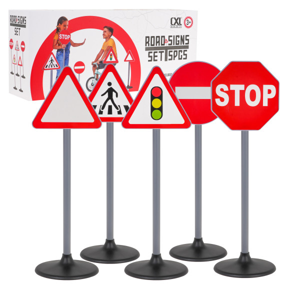 Set de 5 indicatoare rutiere pentru copii -  Inlea4Fun ROAD SIGNS SET