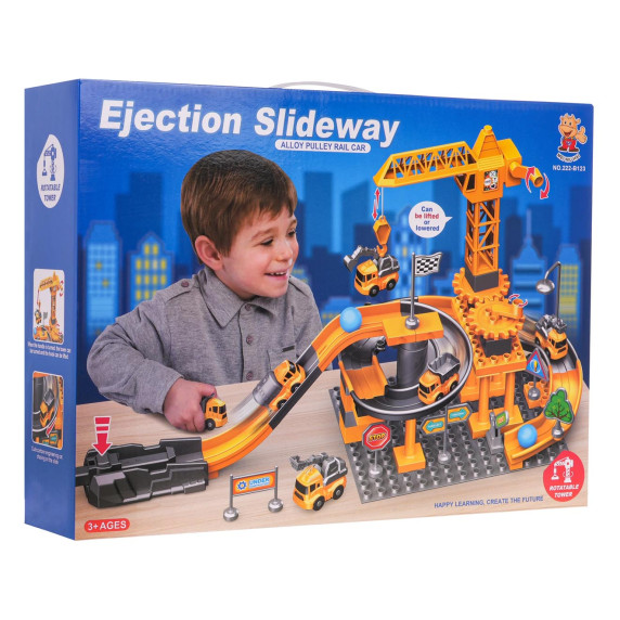 Şantier cu autovehicule şi accesorii 55 elemente Inlea4Fun - EJECTION SLIDEWAY