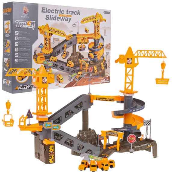 Pistă de construcție cu accesorii - Inlea4Fun ELECTRIC TRACK SLIDEWAY - 44 elemente