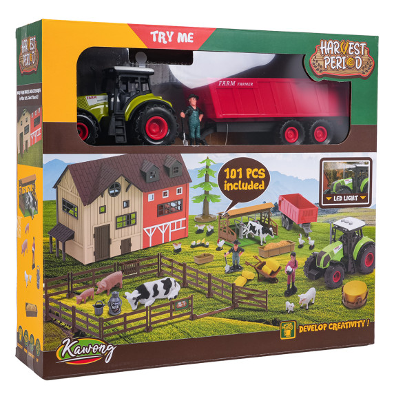 Fermă pentru copii cu tractor interactiv și accesorii 101 elemente -  HARVEST PERIOD