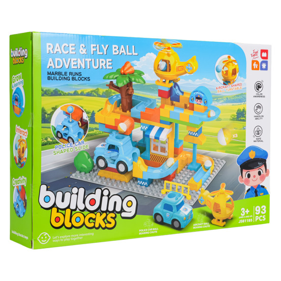 Set de cuburi de construcție Stație de Poliție – 93 piese – Inlea4Fun RACE&FLY BALL ADVENTURE