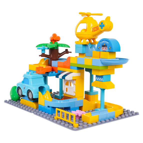 Set de cuburi de construcție Stație de Poliție – 93 piese – Inlea4Fun RACE&FLY BALL ADVENTURE