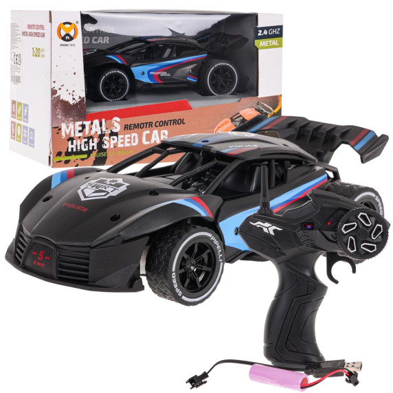 Mașină sport RC cu telecomandă -Inlea4Fun METALS HIGH SPEED CAR - Negru