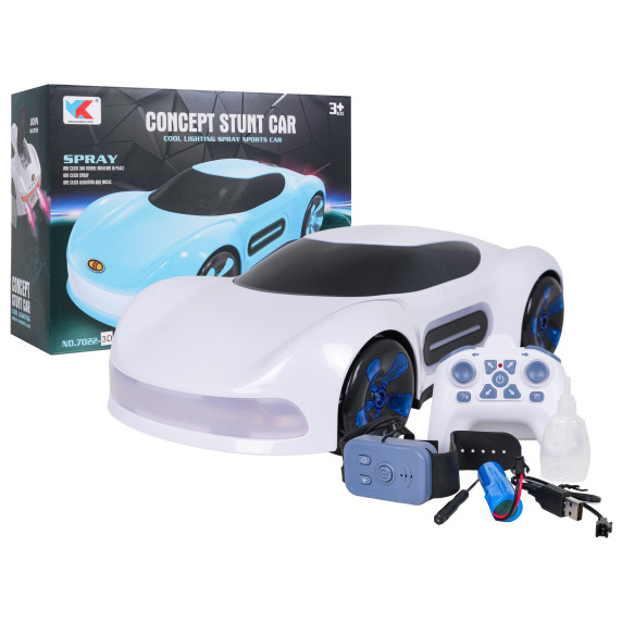 Mașina cu funcție de fum controlat prin telecomandă și ceas CONCEPT STUNT CAR - alb