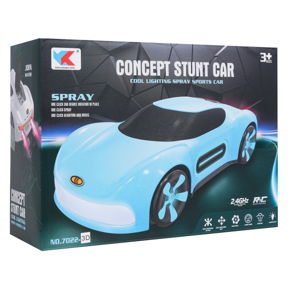 Mașina cu funcție de fum controlat prin telecomandă și ceas CONCEPT STUNT CAR - albastru