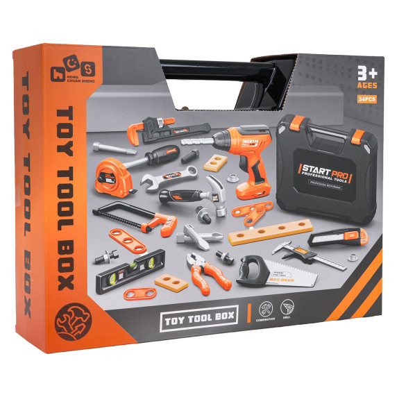 Set de scule pentru copii - 34 de piese + cutie - TOY TOOL BOX