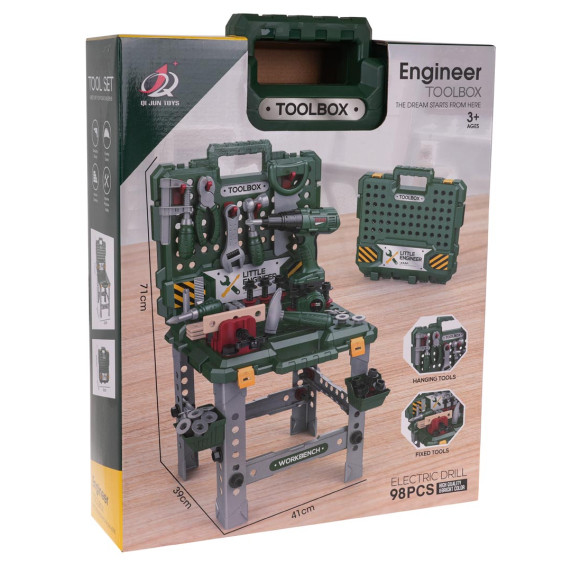 Detská dielňa 2v1 s doplnkami 98 prvkov Inlea4Fun ENGINEER TOOLBOX