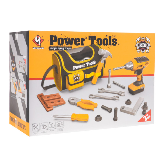 Detské náradie v žltej taške s popruhom Inlea4Fun POWER TOOLS