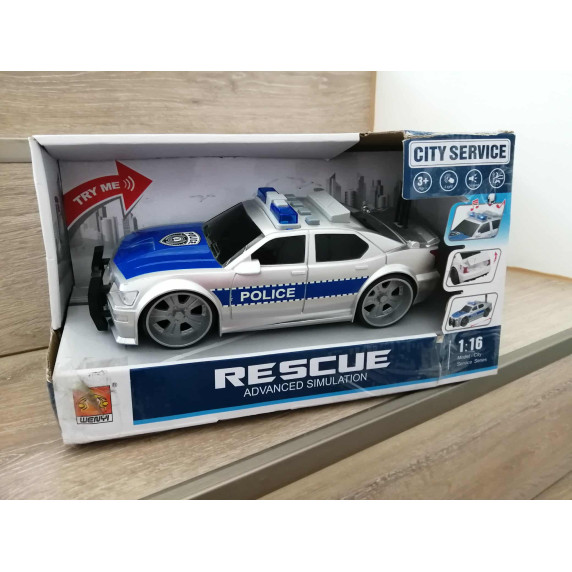 II. osztályú termék Rendőrautó hang- és fényhatásokkal 1:16 Inlea4Fun RESCUE - CSOMAGOLÁS Sérült