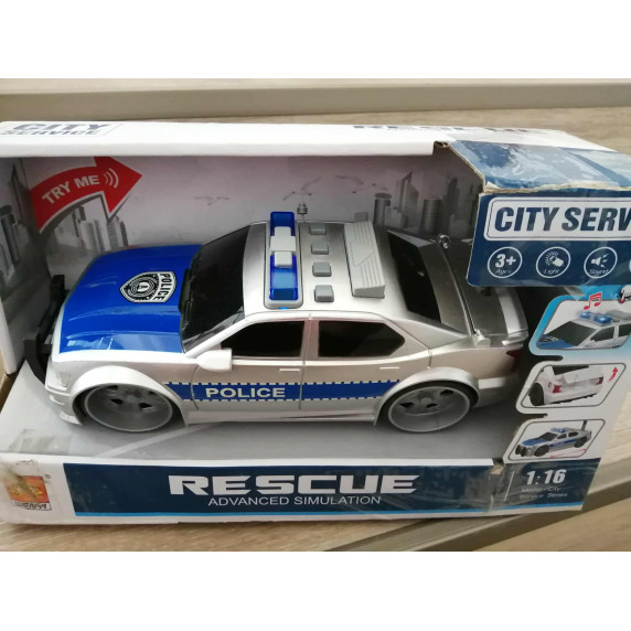 II. osztályú termék Rendőrautó hang- és fényhatásokkal 1:16 Inlea4Fun RESCUE - CSOMAGOLÁS Sérült