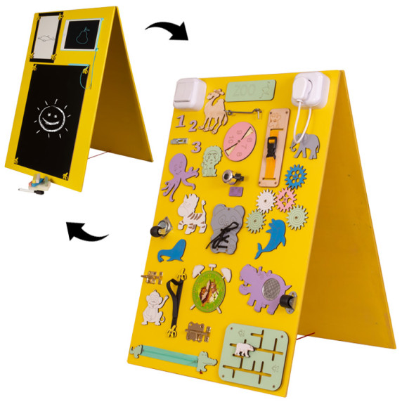 Tablă de desen + joc educativ -  2 în1 -Inlea4Fun ZOO - galben