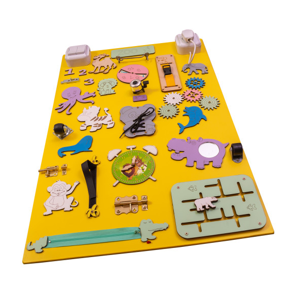 Tablă de desen + joc educativ -  2 în1 -Inlea4Fun ZOO - galben