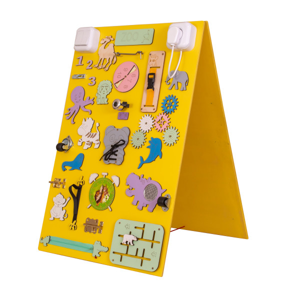 Tablă de desen + joc educativ -  2 în1 -Inlea4Fun ZOO - galben