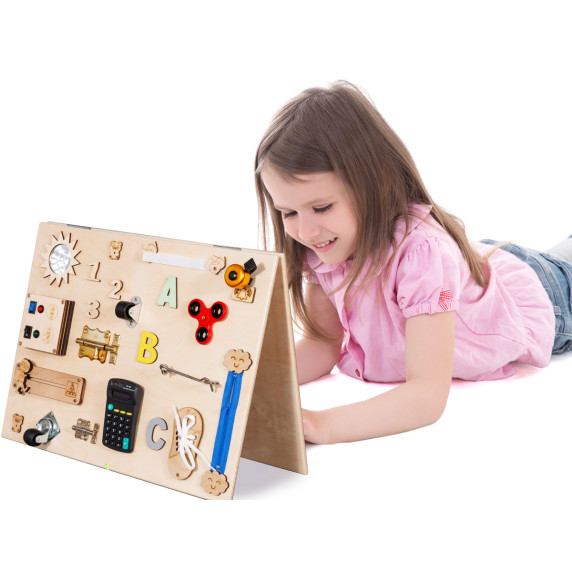 Dvojstranná edukačná tabuľa pre deti 50 x 37,5 x 32 cm MT23 - naturálna
