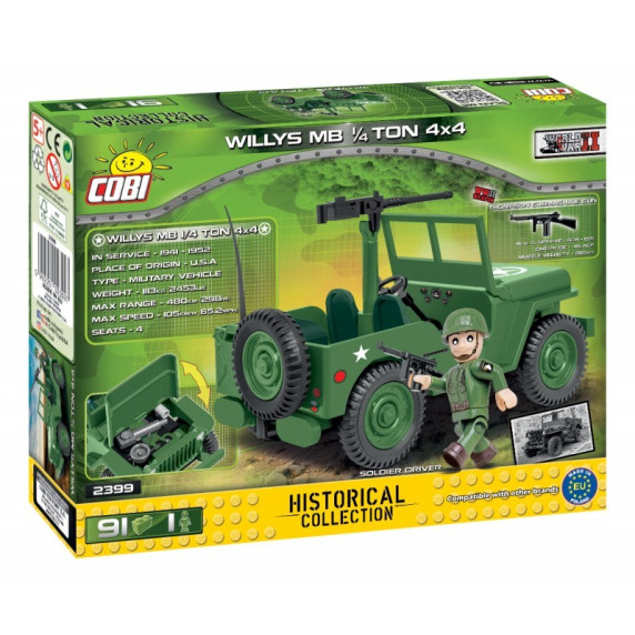 Amerikai katonai autó COBI 2399 Small Army World War II Willys MB 1/4 