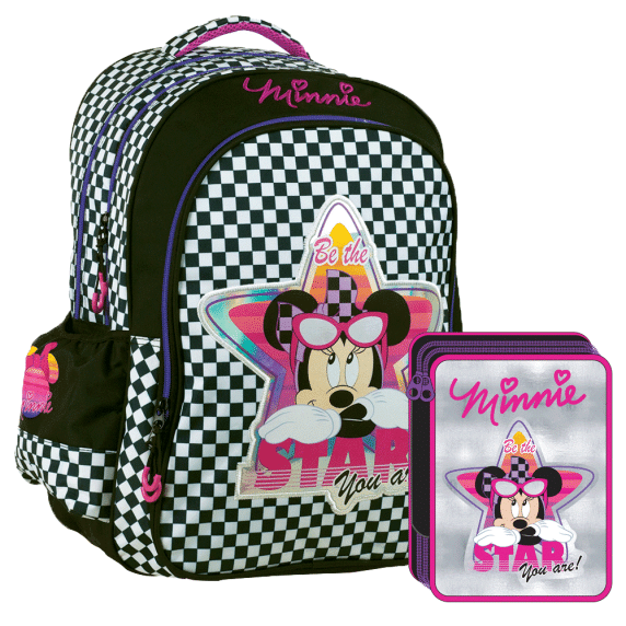 G.I.M. MINNIE Fekete kockás iskolai szett 2020 - Iskolatáska, tolltartó