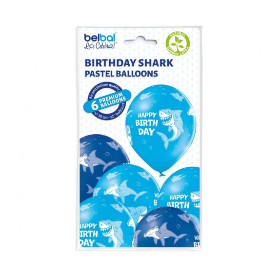 Set baloane 6 buc - GoDan - Happy Birthday Sharks - rechin