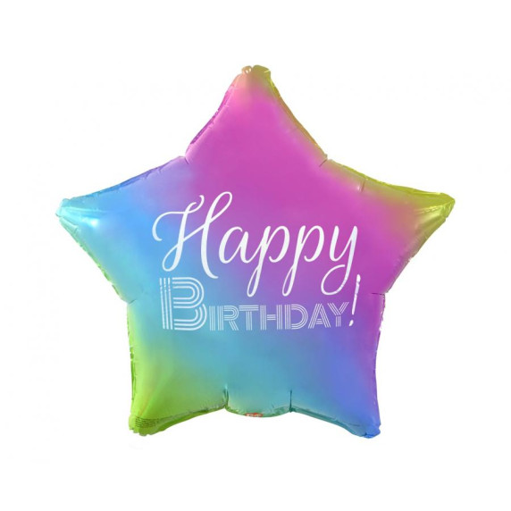 Léggömb, lufi GoDan Happy Birthday Star gradient - Színes csillag alakú szülinapos