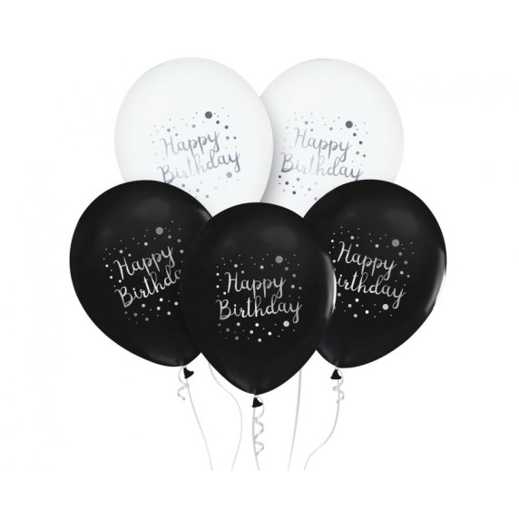 Léggömb, lufi készlet 5 darab GoDan Happy Birthday - Fekete/fehér
