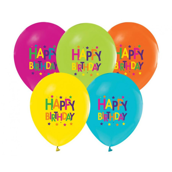 Farebné balóniky 5 kusov GoDan Happy Birthday - hviezdičky