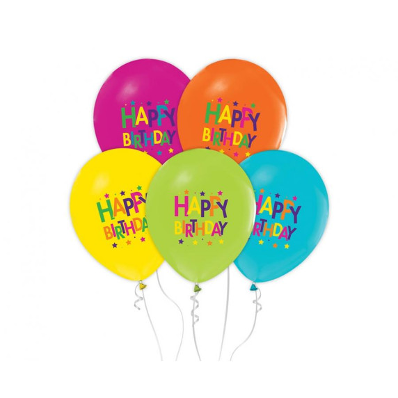 Farebné balóniky 5 kusov GoDan Happy Birthday - hviezdičky