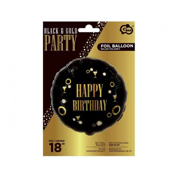 Léggömb, lufi GoDan Happy Birthday B&G Party - Fekete