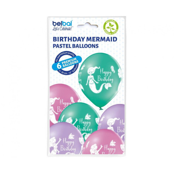 Léggömb, lufi készlet 6 darab GoDan Happy Birthday mermaid - Sellőlányos