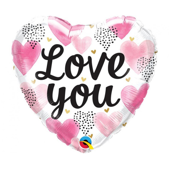 Léggömb, lufi 1 darab GoDan HRT I Love You Pink Watercolor - Szív formájú Love You felirattal