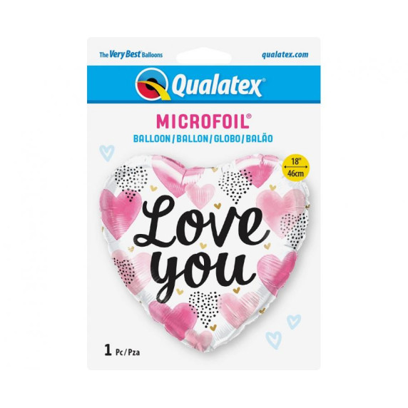 Léggömb, lufi 1 darab GoDan HRT I Love You Pink Watercolor - Szív formájú Love You felirattal
