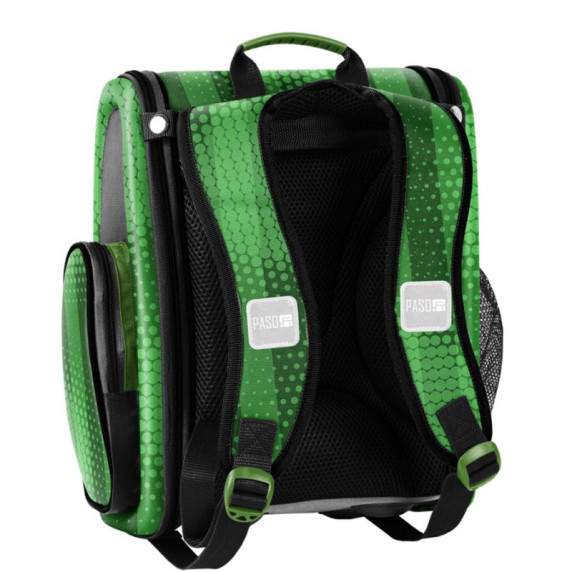 Ghiozdan ergonomic - 36x30x16 cm - PASO - Football, verde