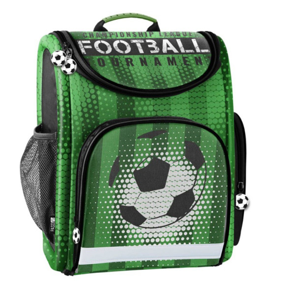 Ghiozdan ergonomic - 36x30x16 cm - PASO - Football, verde