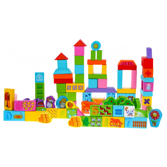 Fa építőjáték 100 darabos Inlea4Fun FARM ANIMAL BLOCKS