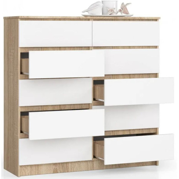 Komoda so 10 zásuvkami 120 x 121 x 40 cm Inlea4Home K120 10SZ CLP -dub sonoma/biela