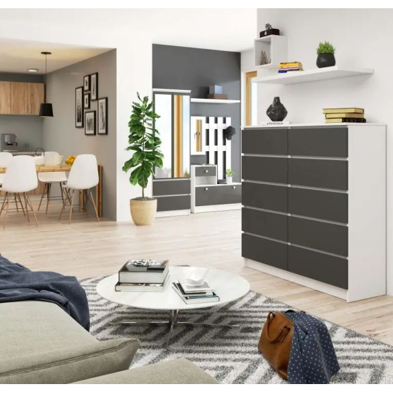 Komoda so 10 zásuvkami 120 x 121 x 40 cm Inlea4Home K120 10SZ CLP - biela/sivá
