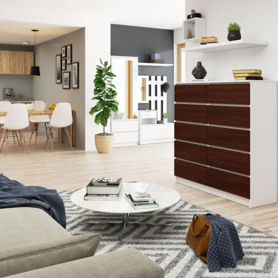 Komoda so 10 zásuvkami 120 x 121 x 40 cm Inlea4Home K120 10SZ CLP - biela/wenge
