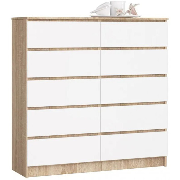 Komoda so 10 zásuvkami 120 x 121 x 40 cm Inlea4Home K120 10SZ CLP -dub sonoma/biela