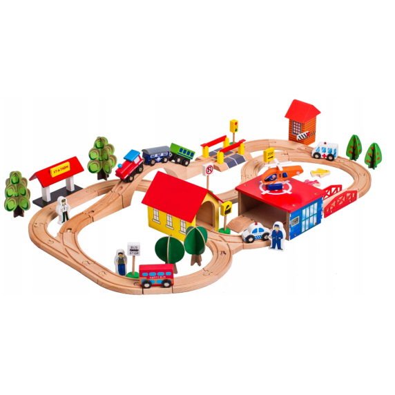 Set cale ferată din lemn - KIDS FUN RAILWAY