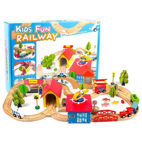 Set cale ferată din lemn - KIDS FUN RAILWAY