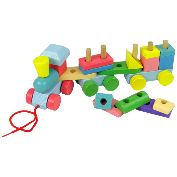 Trenuleț lemn cu cuburi colorate - Inlea4Fun BLOCKS TRAIN