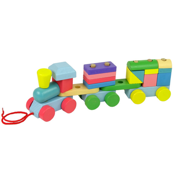 Trenuleț lemn cu cuburi colorate - Inlea4Fun BLOCKS TRAIN