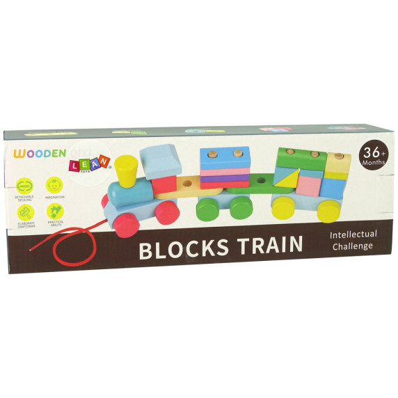Trenuleț lemn cu cuburi colorate - Inlea4Fun BLOCKS TRAIN