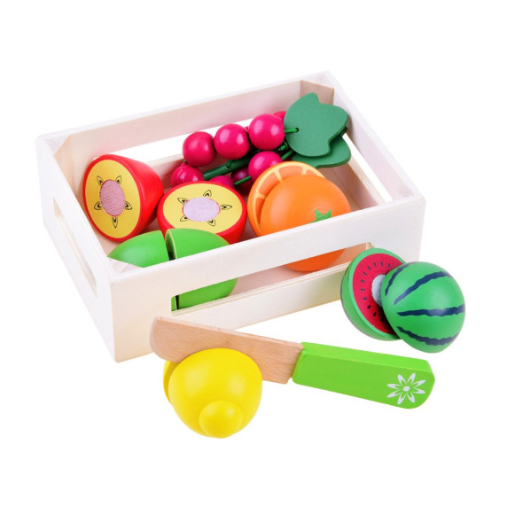 Drevené ovocie na krájanie v prepravke Inlea4Fun FRUIT BOX