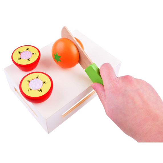 Drevené ovocie na krájanie v prepravke Inlea4Fun FRUIT BOX