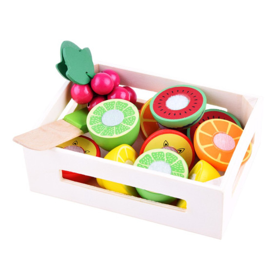 Drevené ovocie na krájanie v prepravke Inlea4Fun FRUIT BOX