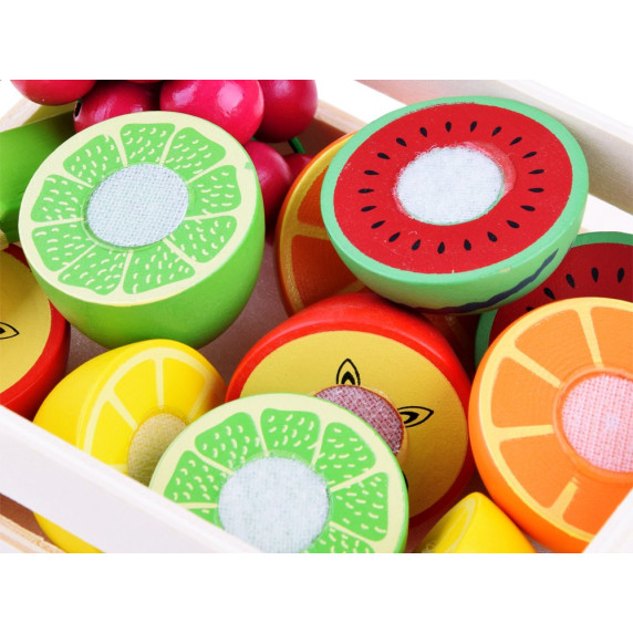 Drevené ovocie na krájanie v prepravke Inlea4Fun FRUIT BOX