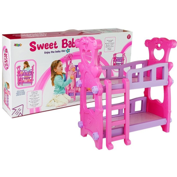 Emeletes ágy játékbabáknak Inlea4Fun SWEET BABY - Rózsaszín