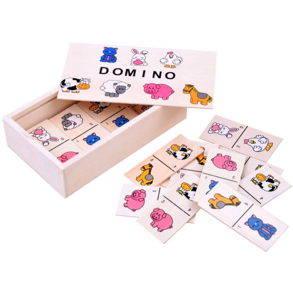 Domino v drevenej krabice Inlea4Fun DOMINO - zvieratká